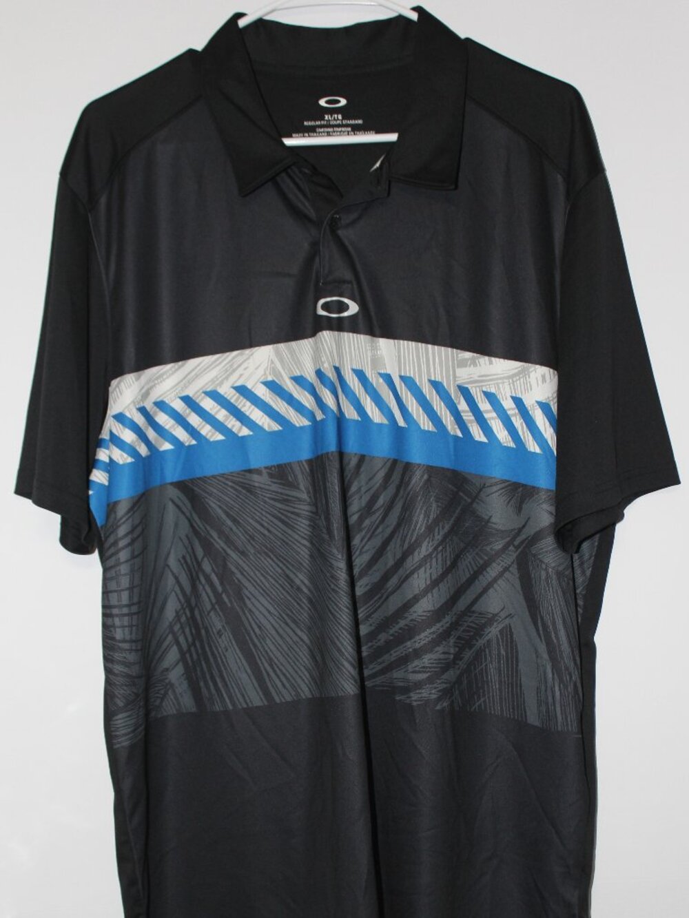 Oakley Performance Polo Shirt Men’s XL Black Blue Gray Colorblock Golf Athletic